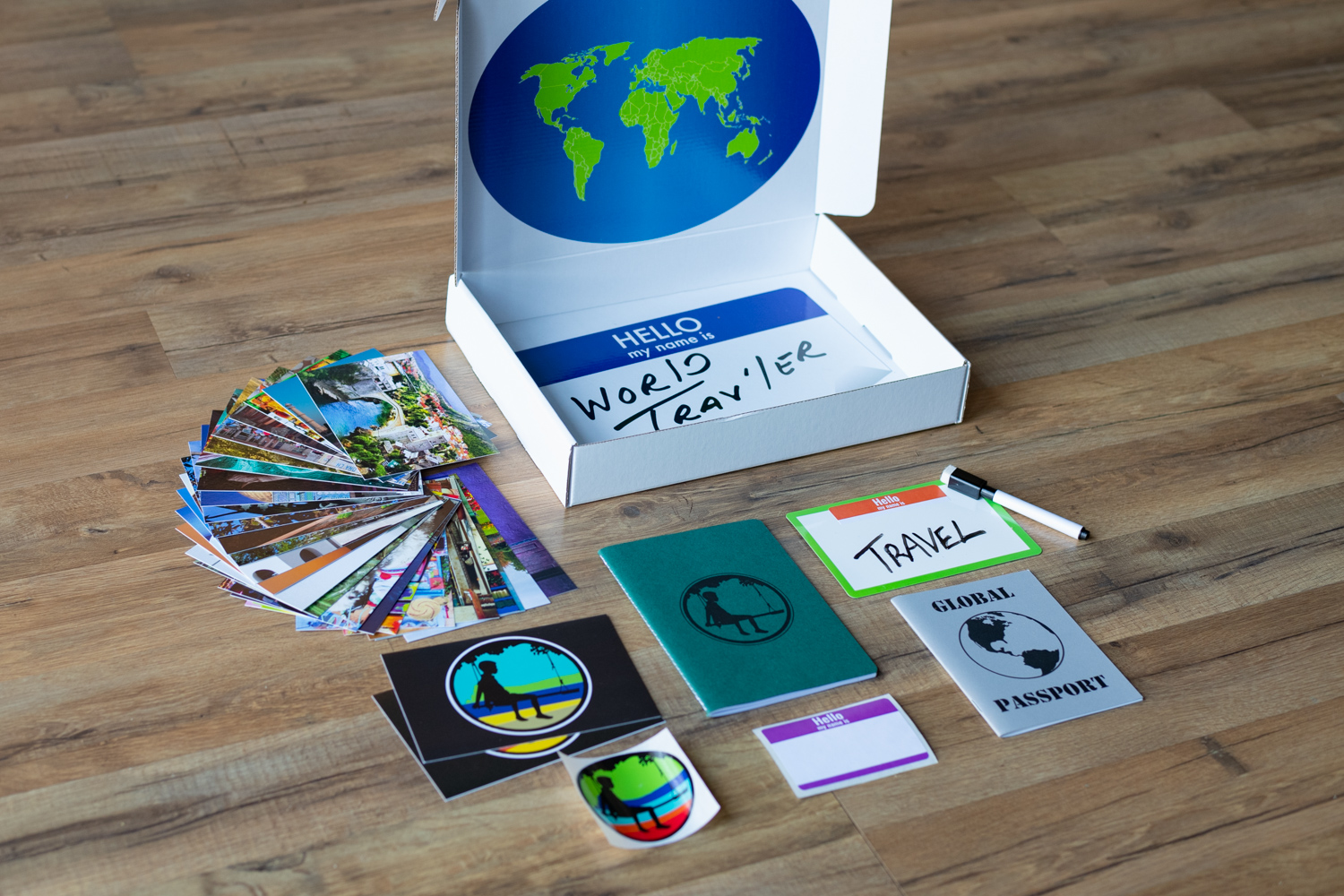 Collectible boxes for Hello my name is world traveler
